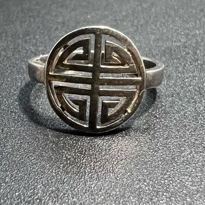 Vintage Sterling Silver Lu Ring Chinese Symbol for Wealth Size 8